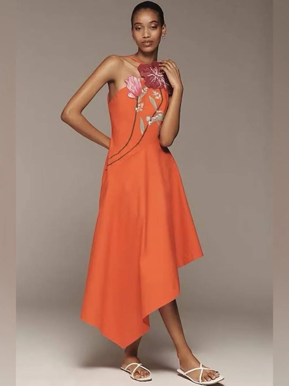 Yukiko Noritake x Anthropologie Asymmetric Floral Midi Dress Size 4